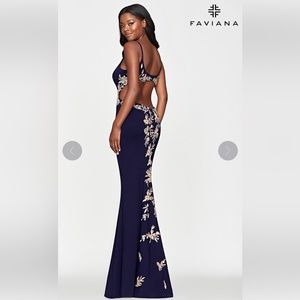 For Sale: Faviana navy blue and gold formal/prom dress.